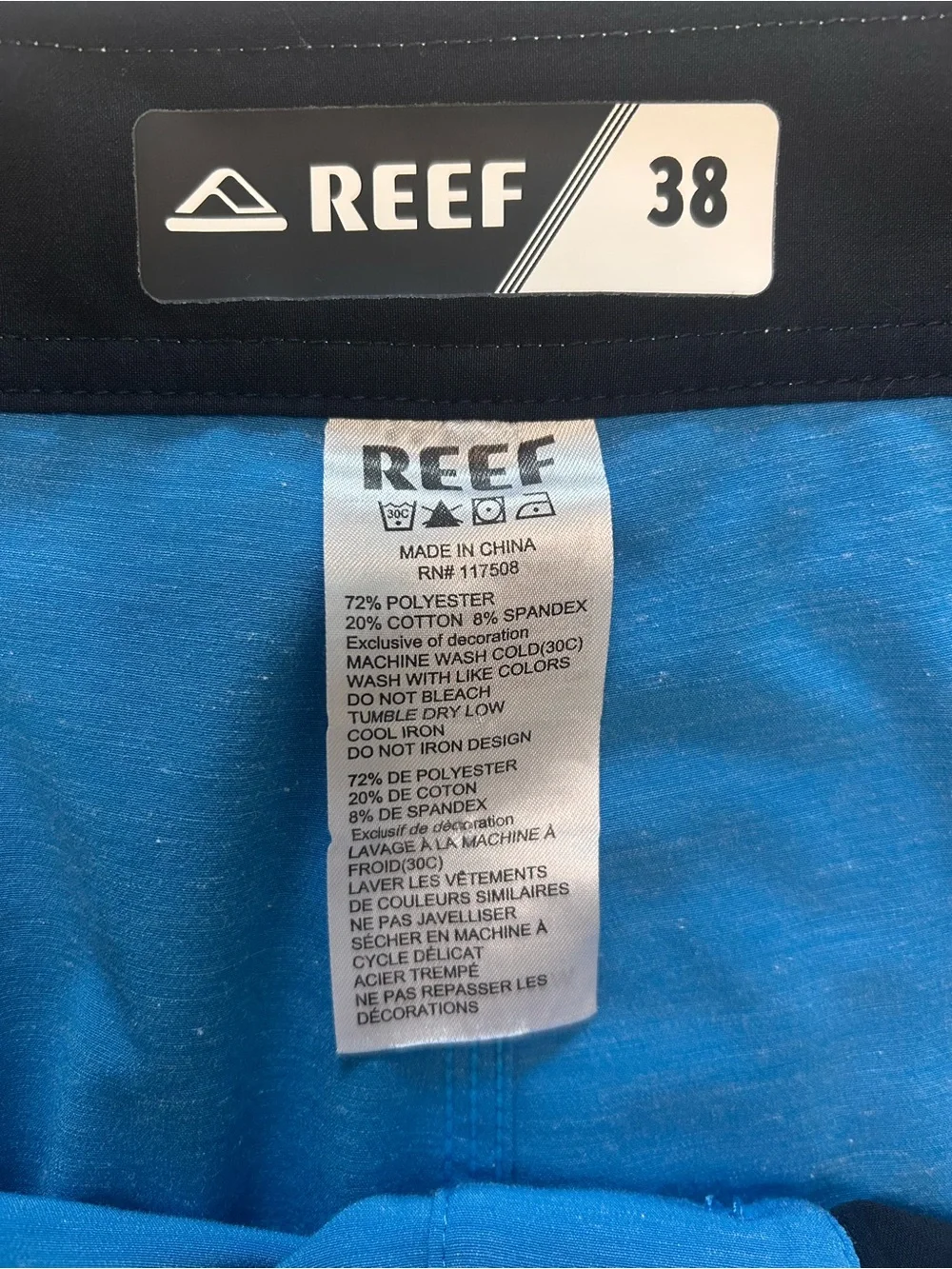 REEF Men’s Board Shorts Size 38 Blue Stretch Surf Swim Trunks